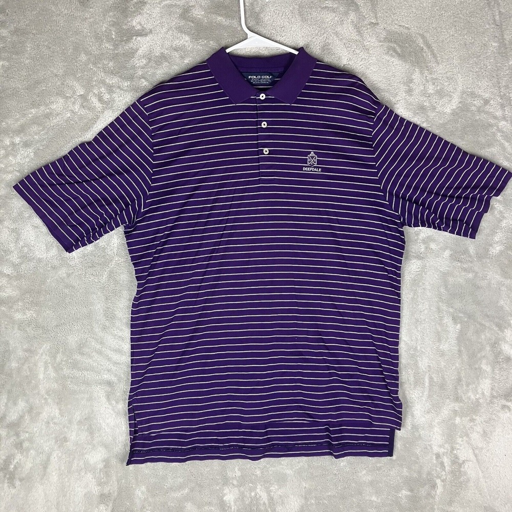 Ralph Lauren Shirt Mens Large Purple Stripe Golf Polo Deep Dale Club Pima Cotton